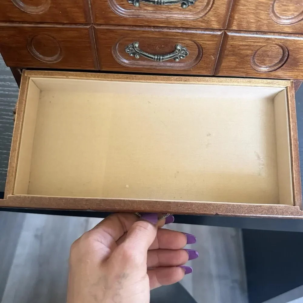 Vintage Wooden Jewelry Armoire Box Cabinet Chest Organizer Drawers Glass Doors